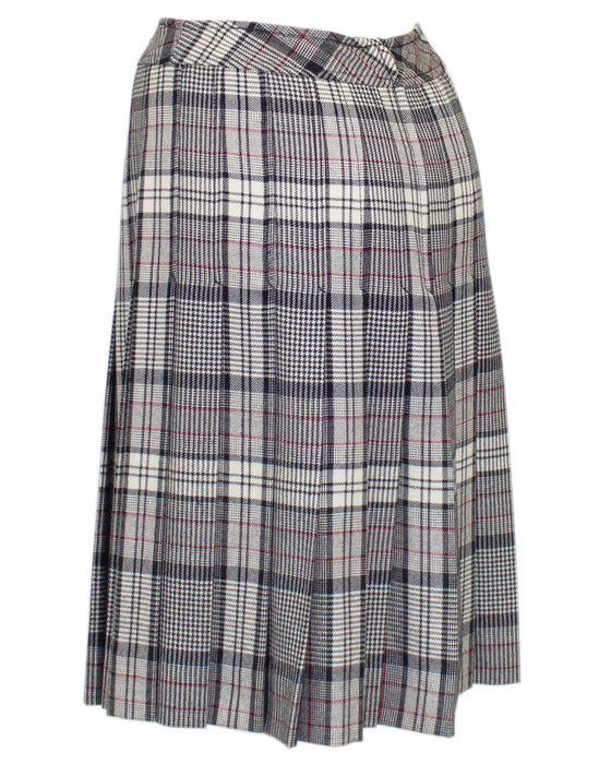 Grey, Black and Red Wool Plaid Skirt