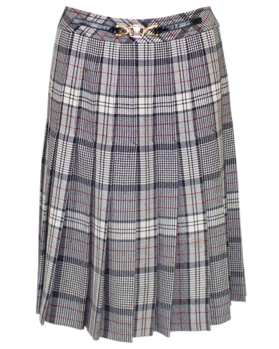 Grey, Black and Red Wool Plaid Skirt