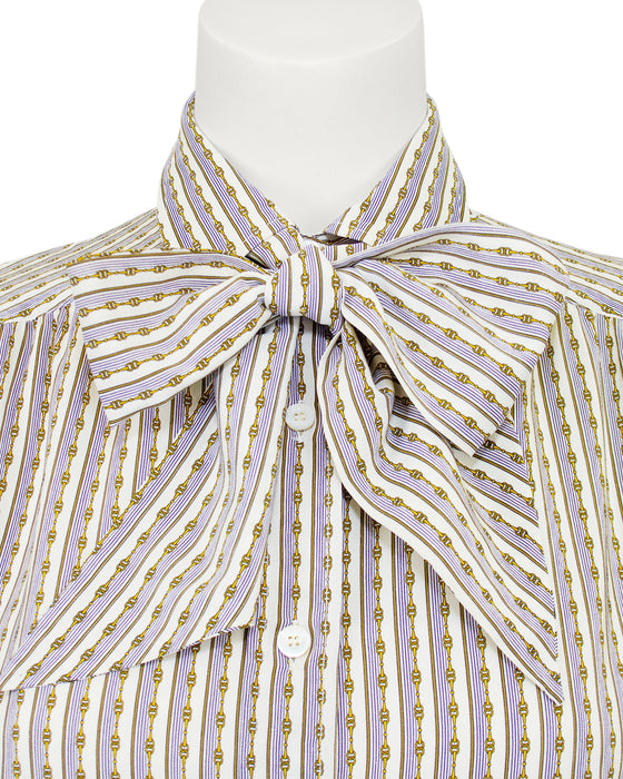 Cream, Purple and Gold Stripe and Chain Print Shirt