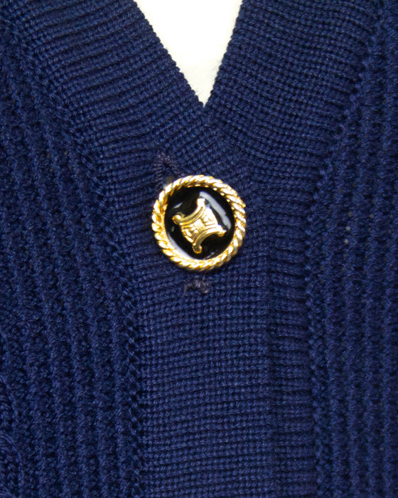 Navy Wool Knit Cardigan with Chains