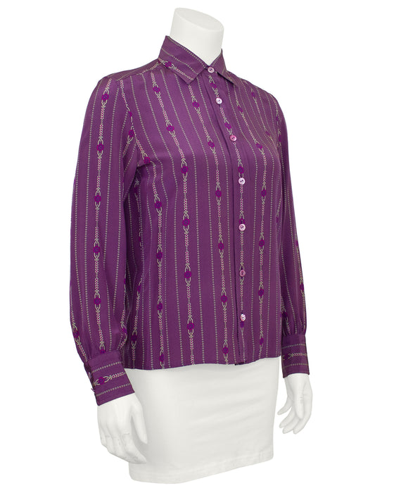 Purple Silk Blouse with Chainlink Pattern