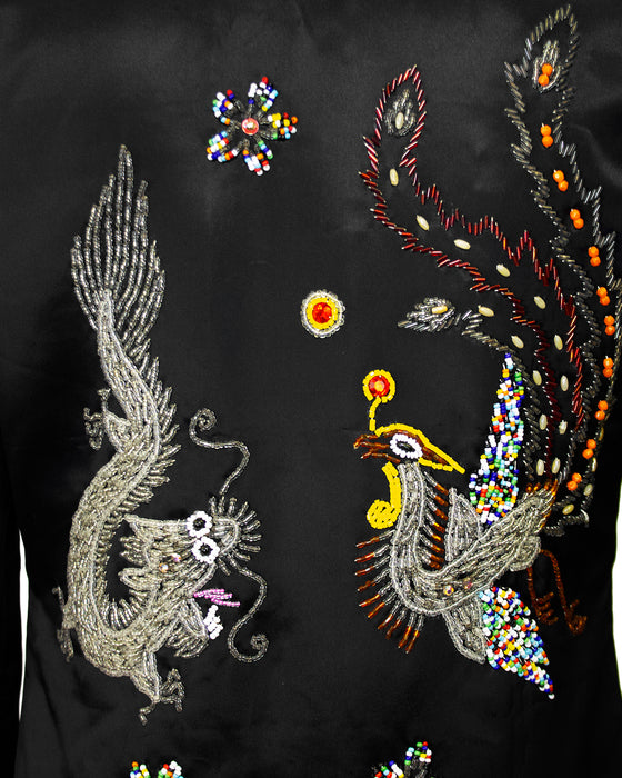 Black Dragon and Phoenix Beaded Jacket