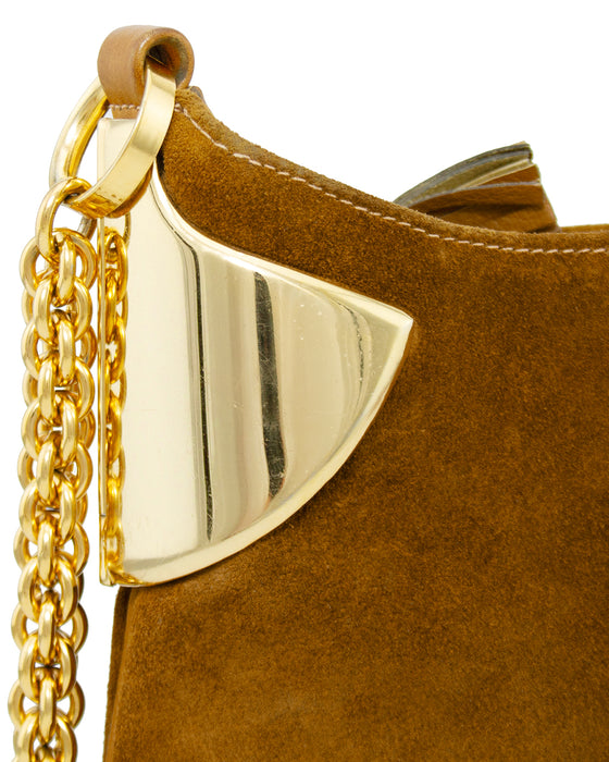 Brown Suede and Gold Shoulder Bag