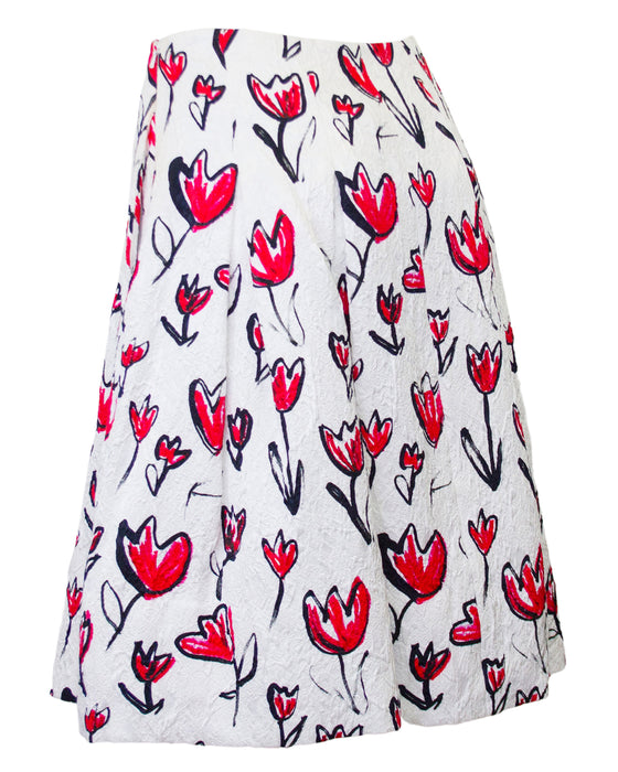 White and Red Tulip Printed Skirt