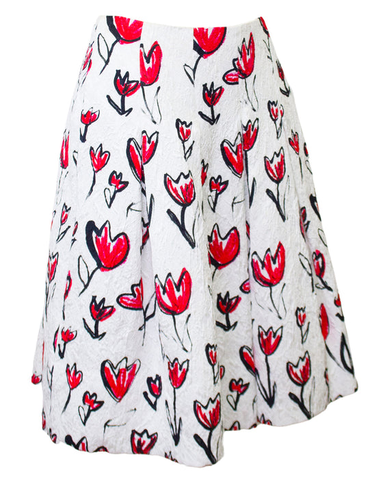 White and Red Tulip Printed Skirt