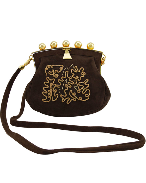 Phillippe Model Paris Brown and Gold Embroidered Suede Mini Bag