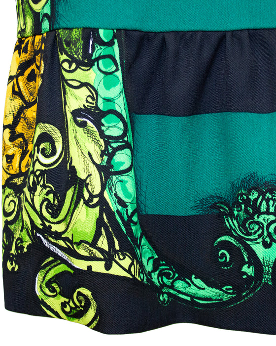 Spring/Summer 2011 Green and Black Stripe Cherub Print Strapless Dress