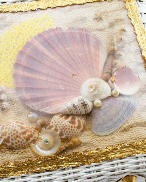 White Wicker and Seashell Bag