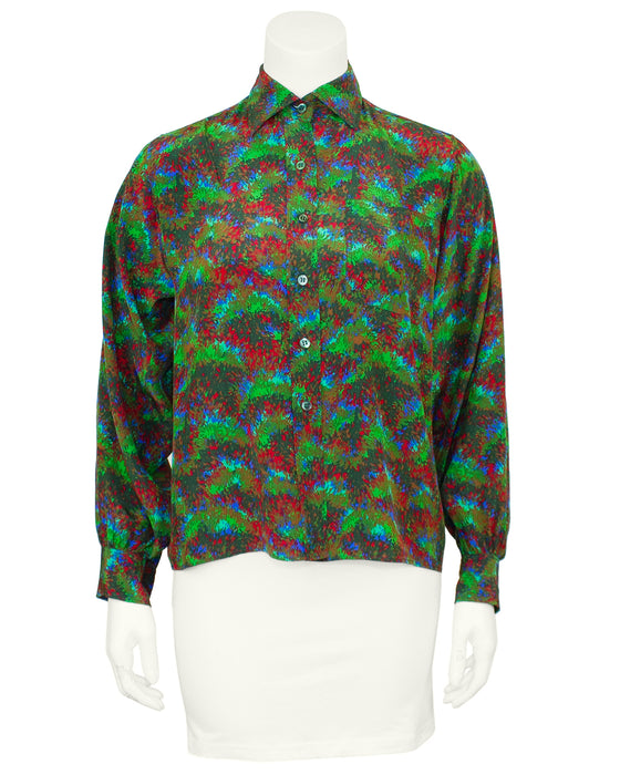 Green Silk Printed Blouse