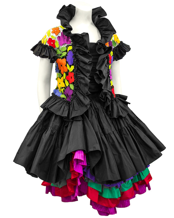 Black Taffeta Bustier, Skirt and Floral Jacket