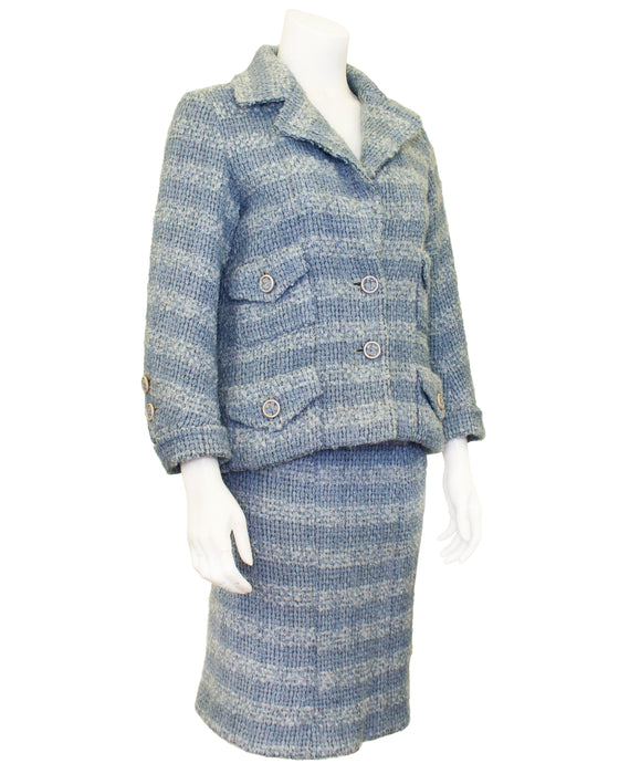 Blue Haute Couture Tweed Skirt Suit