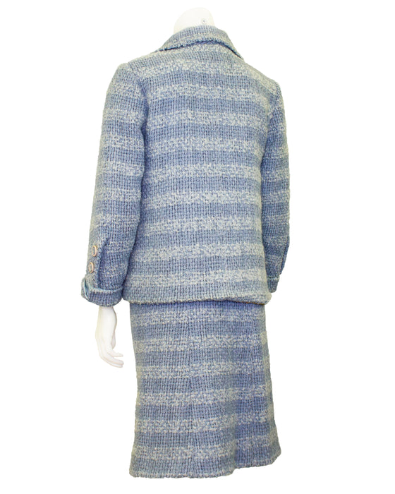 Blue Haute Couture Tweed Skirt Suit