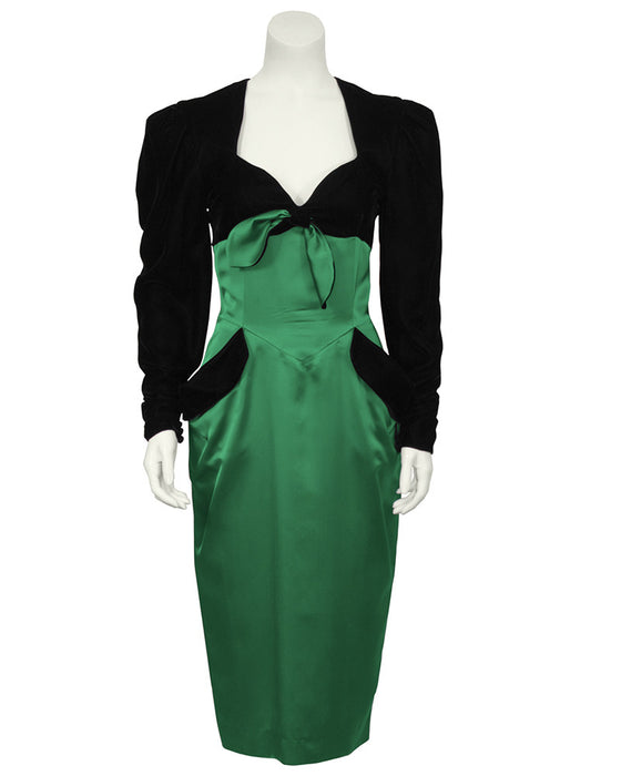 Black Velvet & Emerald Satin Cocktail Dress