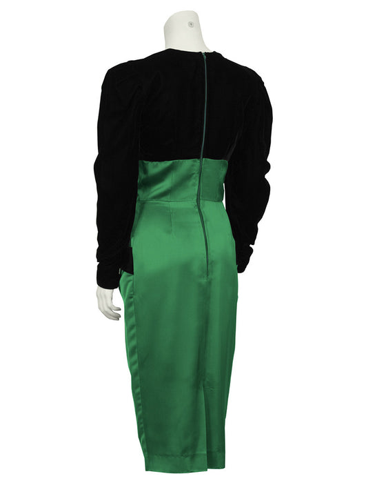 Black Velvet & Emerald Satin Cocktail Dress