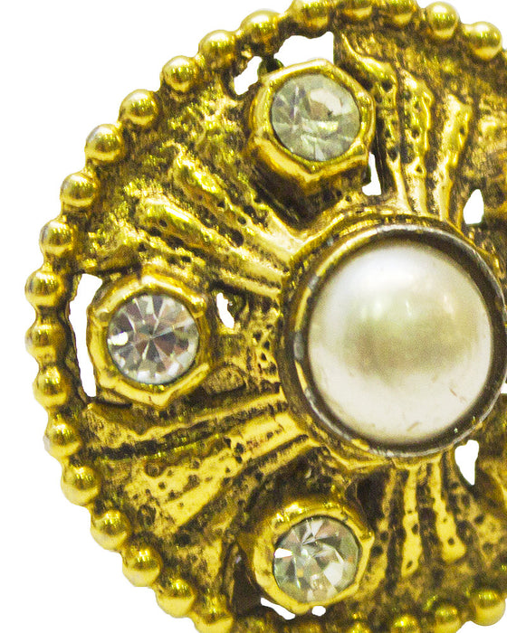 Gold pearl and rhinestone earrings