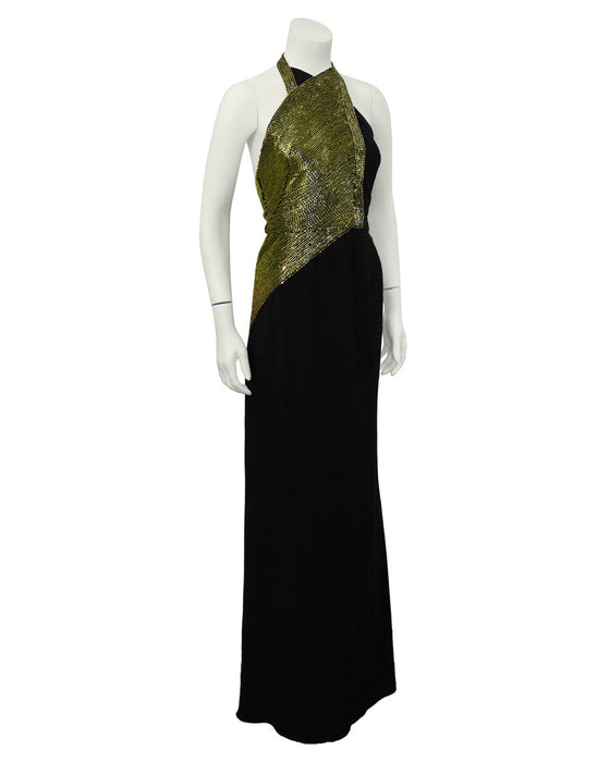 Black Halter Gown with Gold Beading