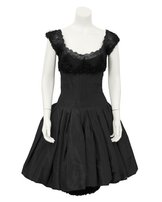 Black Silk Dress with Lace Bodice