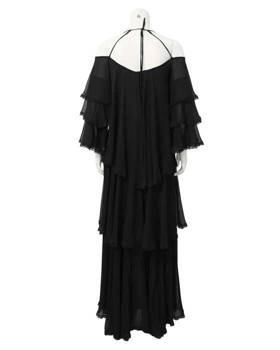 Black Chiffon Tiered Gown
