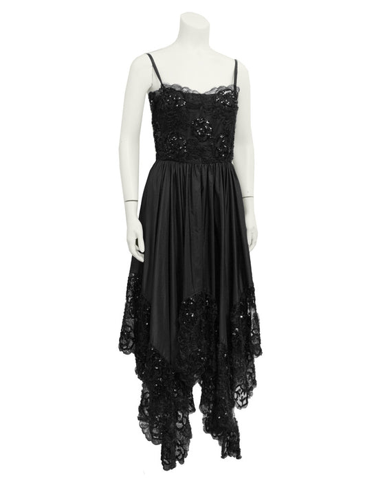 Black Lace Dress with Asymmetrical Hem