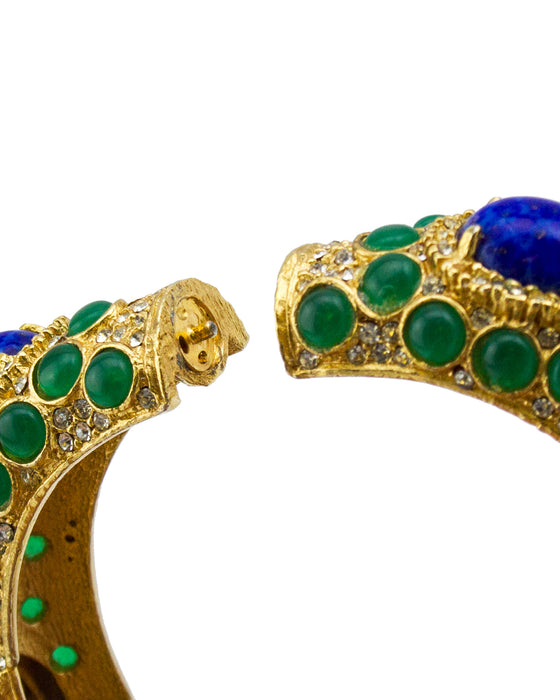 Gold Tone Bangle with Green and Blue Cabochon Stones
