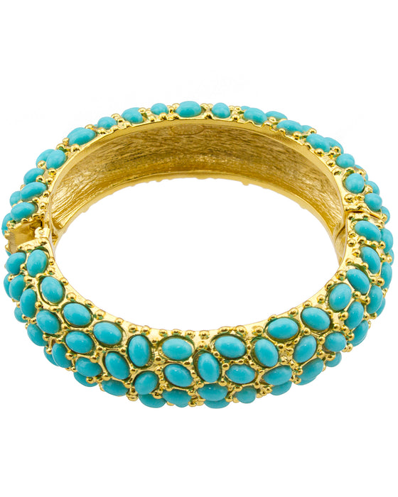 Faux Turquoise Cabachon Encrusted Clamper Bracelet