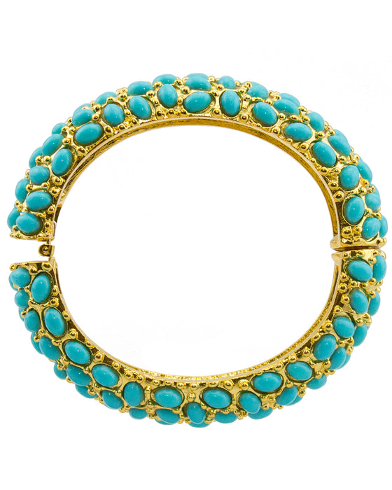 Faux Turquoise Cabachon Encrusted Clamper Bracelet