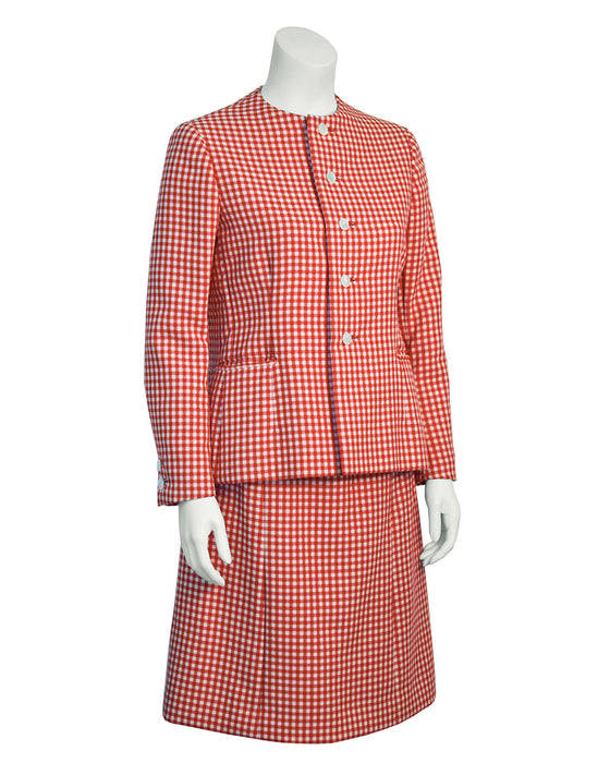 Red and White Gingham Skirt Suit