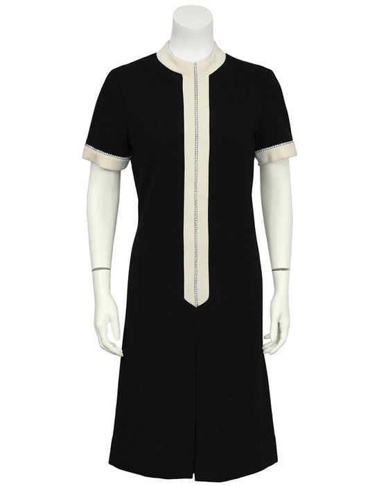 Black and Cream Knit Dress With Rhinestones