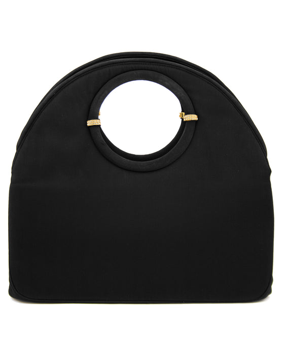 Black Satin Circle Handle Evening Bag