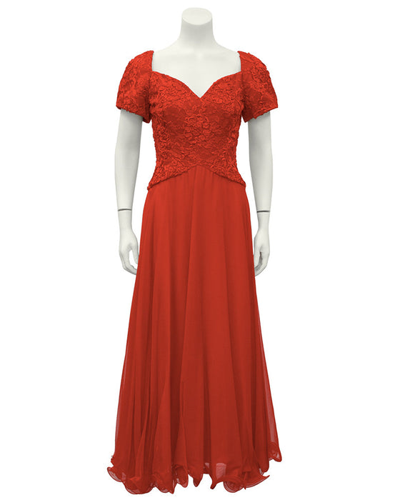 Red Lace and Satin Gown With Jacket