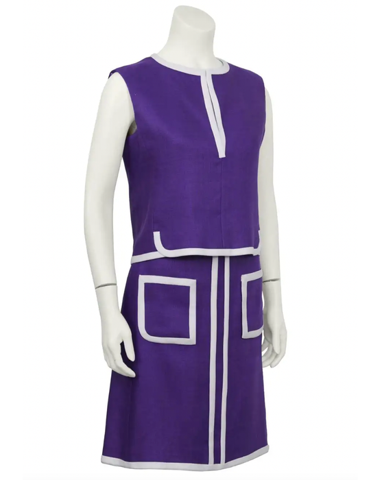 Purple Linen 3-Piece Skirt Suit
