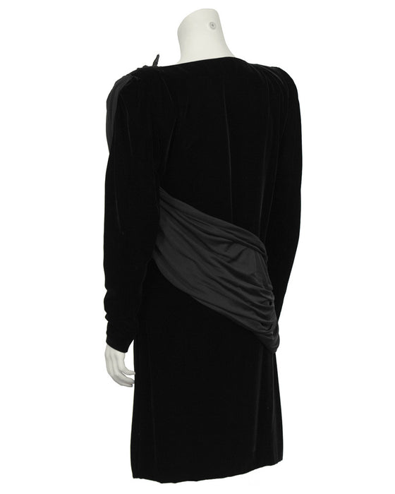 Black Velvet Cocktail Dress With Jersey Sash