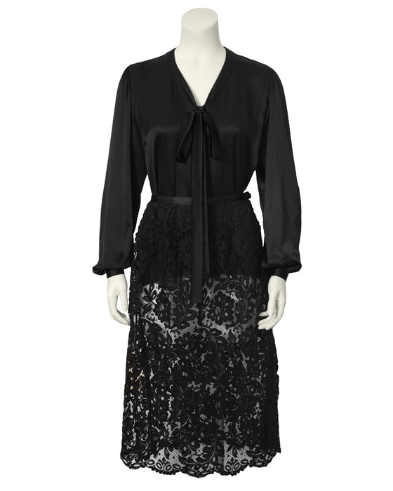 Black Satin Tie Top and Lace Skirt Duo