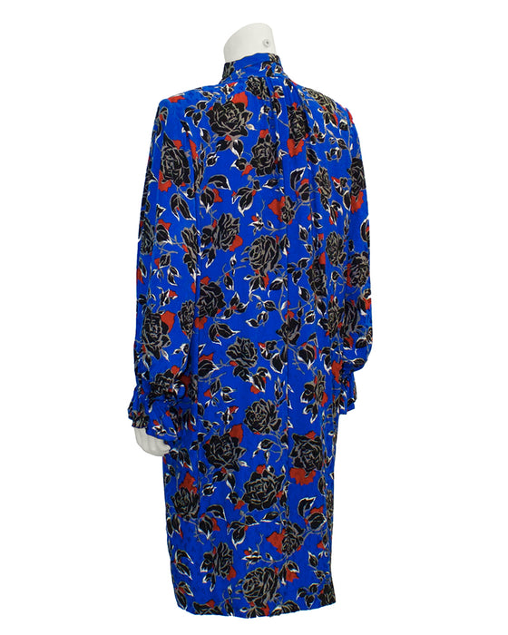 Blue Jacquard Silk Print Dress
