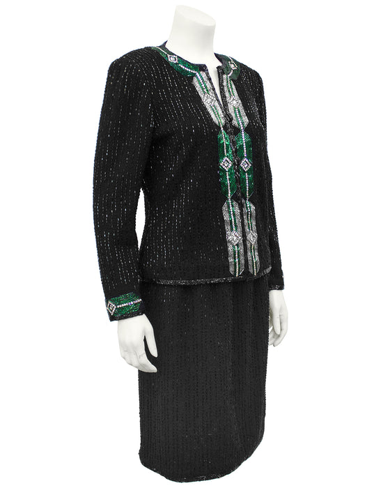 Black Knit Evening Suit with Art Deco Inspired Beading