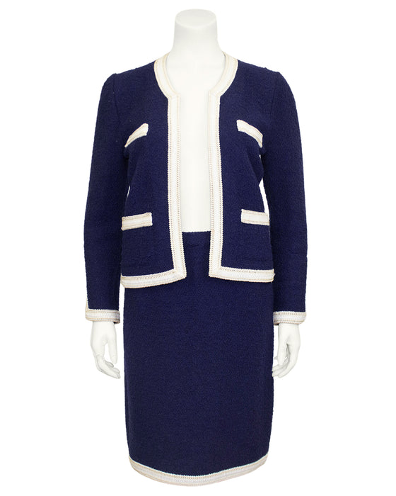 Navy Blue and White Knit Skirt Suit