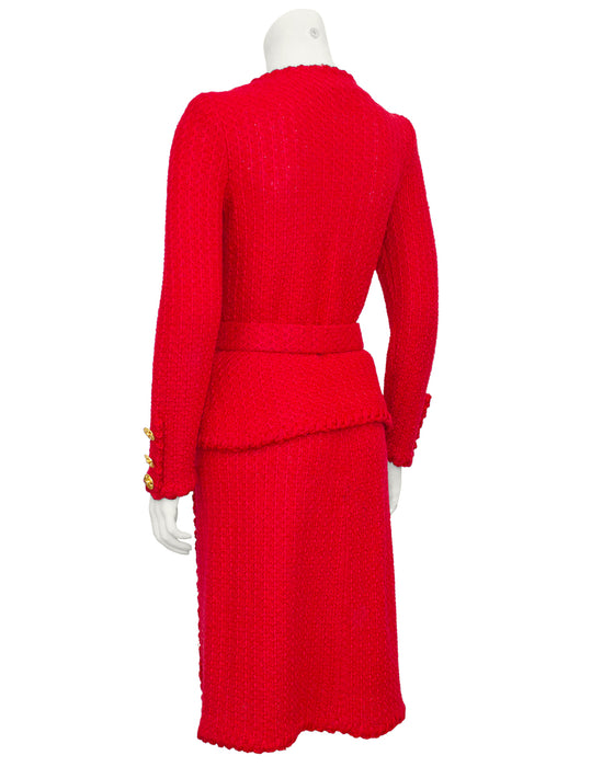 Red Wool Knit Skirt Suit