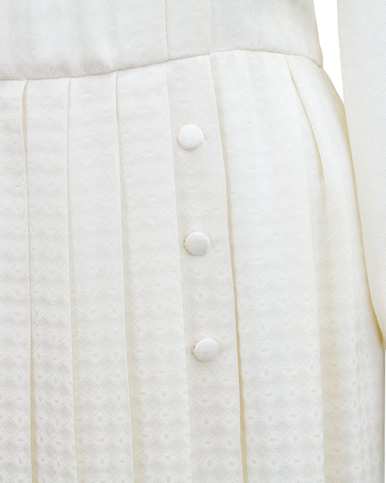 White Silk Jacquard and Lace Dress
