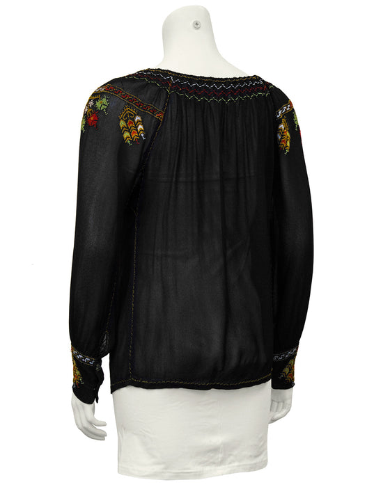 Black Hand Embroidered Smock Top