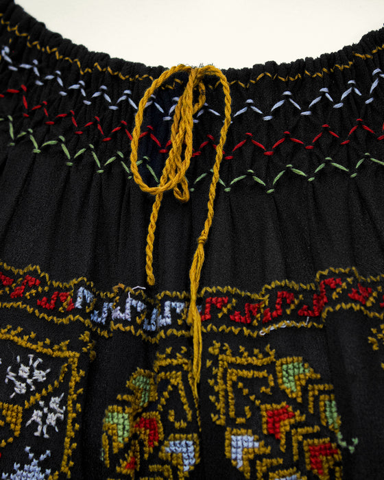 Black Hand Embroidered Smock Top