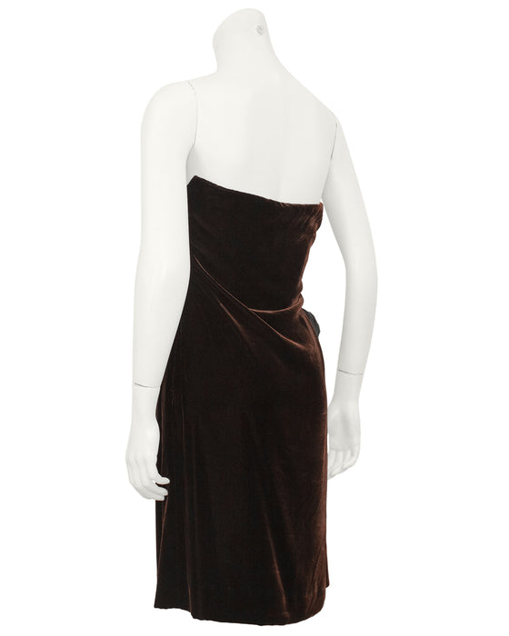 Brown Velvet Cocktail Dress with Rosette