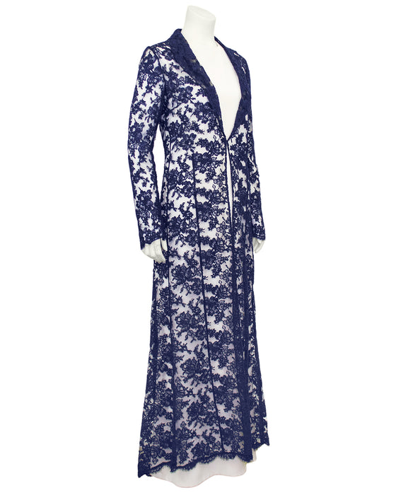 Navy Lace and Off White Evening Gown Ensemble