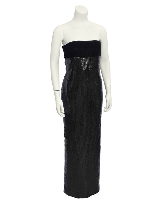Black Sequin and Velvet Column Gown