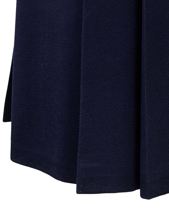 Navy Wool Gabardine Pleated Skirt