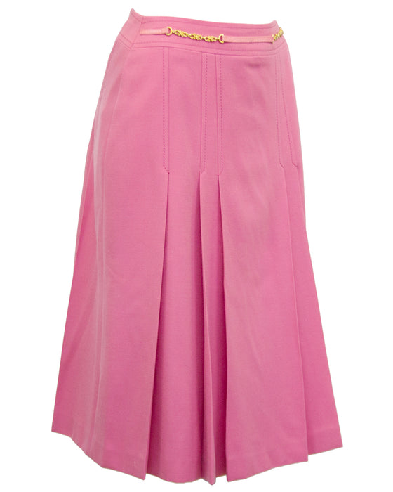Pink Pleated Wool Skirt