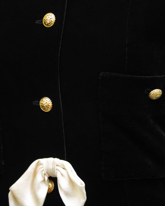 Black Velvet Jacket with Cream Satin Bows