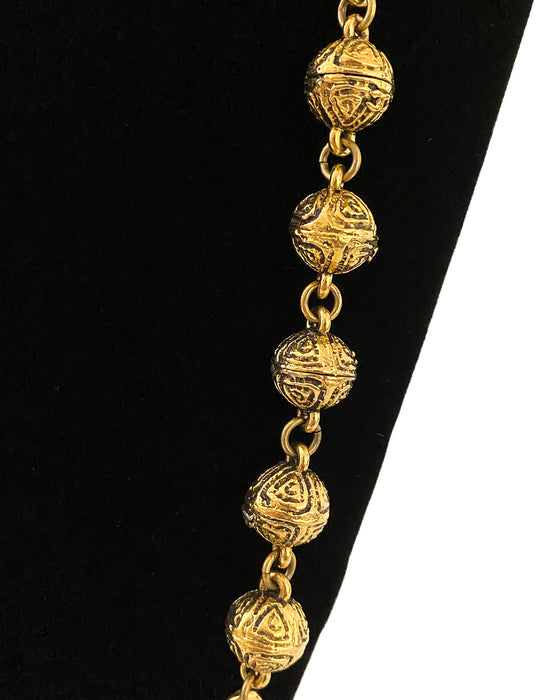 Gold Tone Chain Link Necklace with Gilded Beads