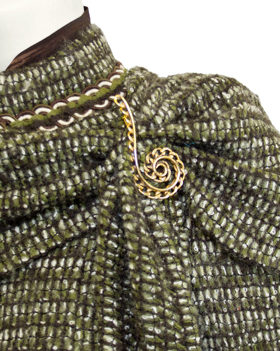 1981 Green and Brown Tweed 6 Piece Skirt Suit