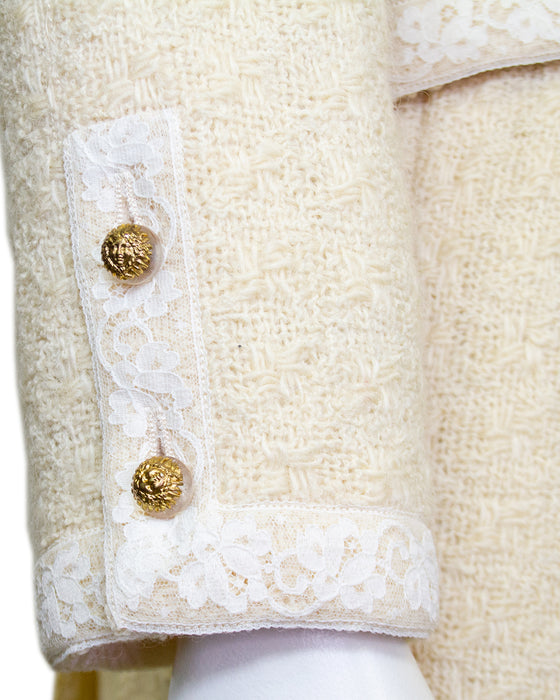 Cream Lace & Bouclé Wool 5pc RTW Skirt Suit
