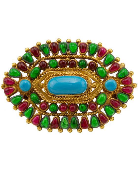 Green, Red and Turquoise Hexagon Pin/Pendant